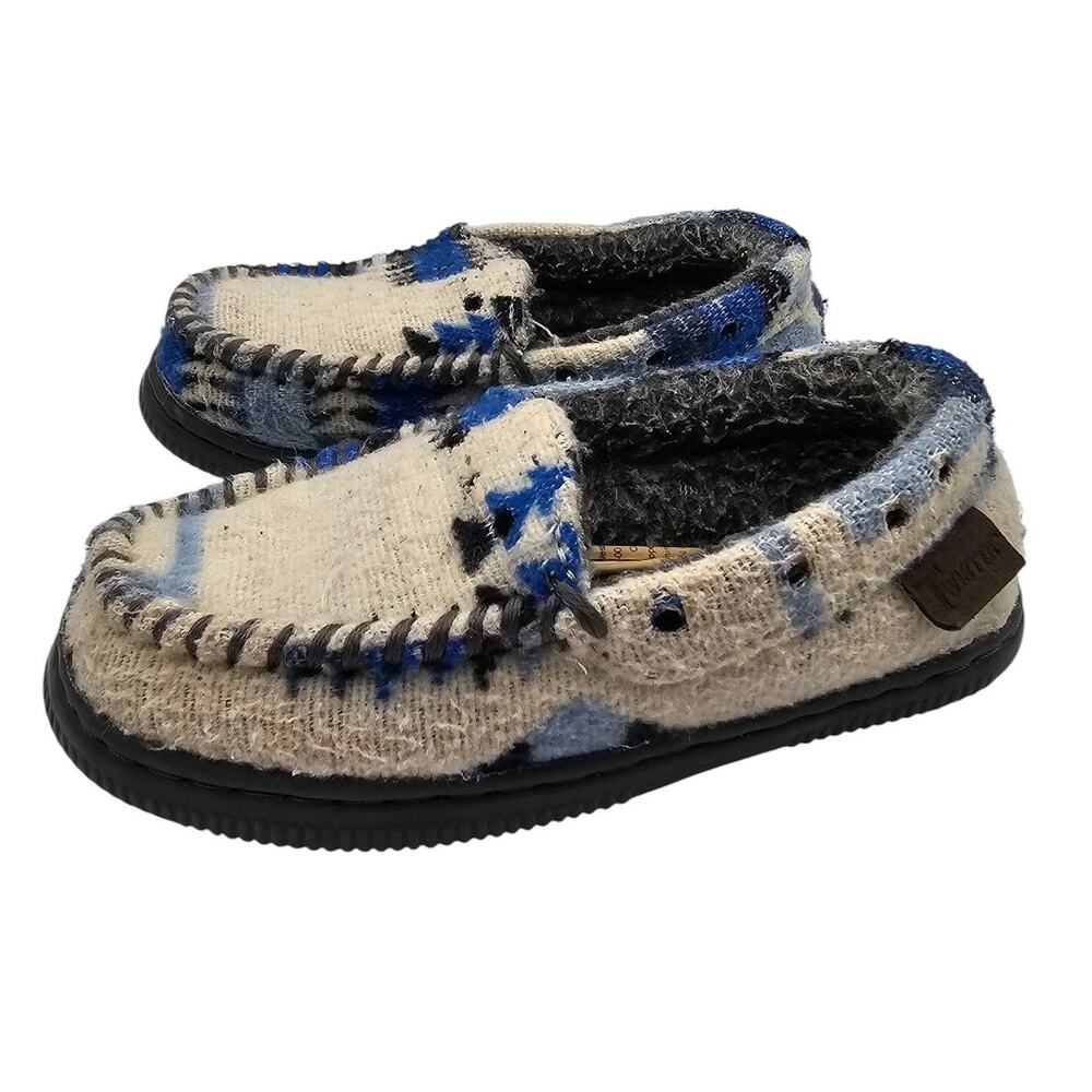Twister Little Boys Sz 12/13 Slippers Western Aztec Print Blue Tan